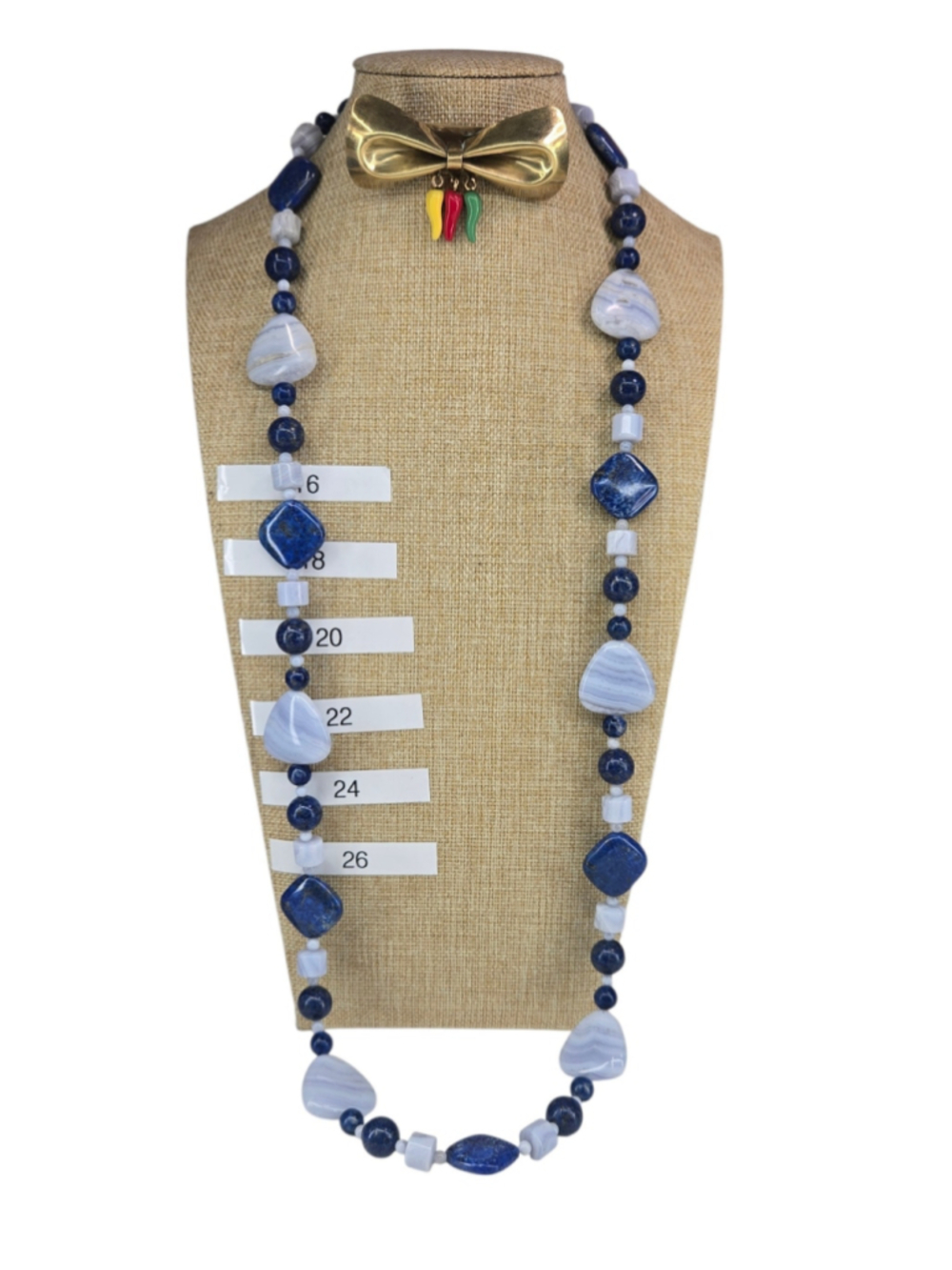 Jay King Vintage Necklace 925 Blue Lace Agate Lapis Lazuli 36 Inch Natural Stone